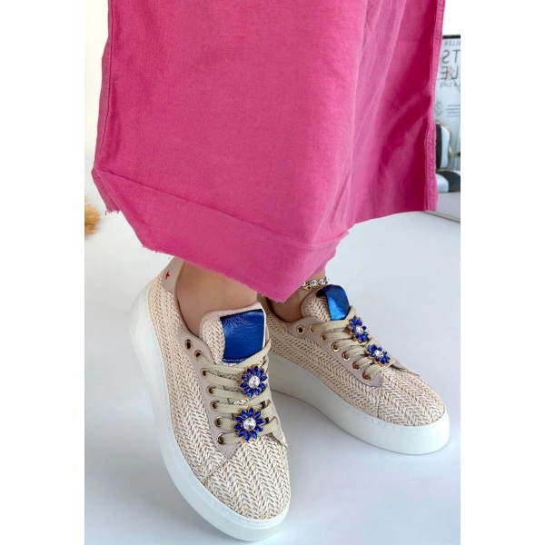 BİÇOMİ Iwer Bej Hasır Dokumalı Bağcıklı Spor Ayakkabı