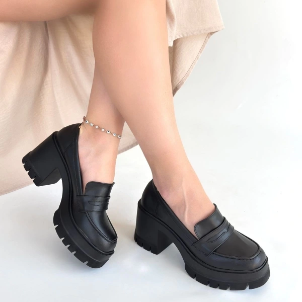 BİÇOMİ Janes Siyah Cilt Dolgu Topuk Ayakkabı