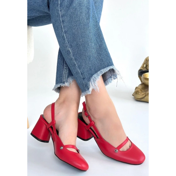 BİÇOMİ Jecci Kırmızı Cilt Topuklu Ayakkabı