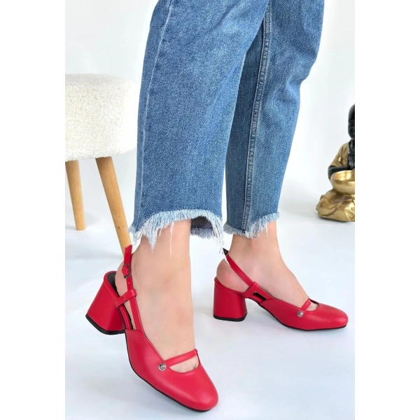 BİÇOMİ Jecci Kırmızı Cilt Topuklu Ayakkabı