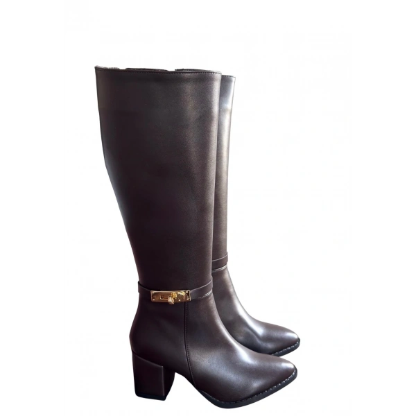 BİÇOMİ Jeoli Kahverengi Cilt Topuklu Çizme