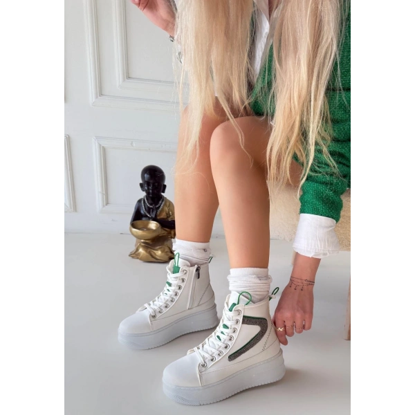 BİÇOMİ Joila Beyaz Cilt Yeşil Detaylı Bot