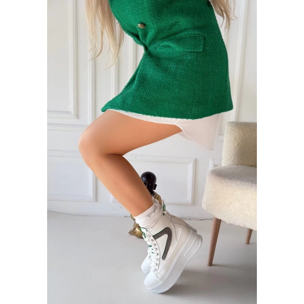 BİÇOMİ Joila Beyaz Cilt Yeşil Detaylı Bot