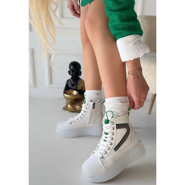 BİÇOMİ Joila Beyaz Cilt Yeşil Detaylı Bot