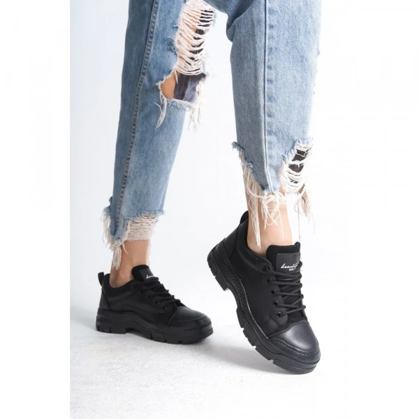 BİÇOMİ Jule Siyah Cilt Bağcıklı Spor Ayakkabı