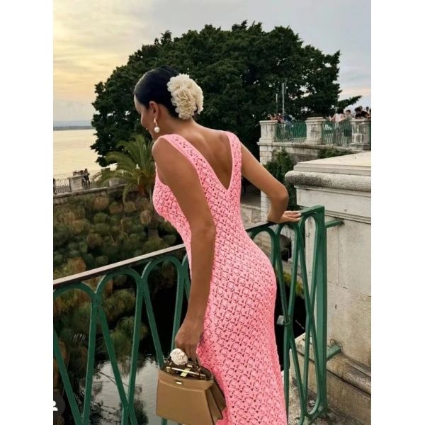 Biçomi Kadın Askılı V Yakalı Uzun Triko Elbise