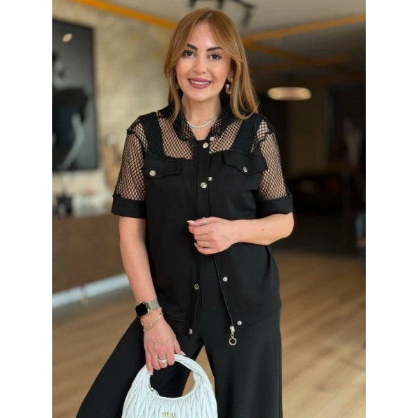 Biçomi Kadın Fileli Kapüşonlu Modal Ceket