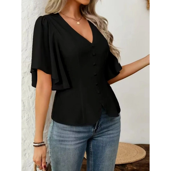 Biçomi Kadın Kısa Kollu önden Düğmeli Ithal Krep Bluz