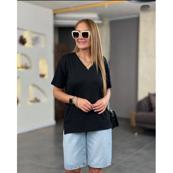 Biçomi Kadın Kısa Kollu V Yaka Bluz