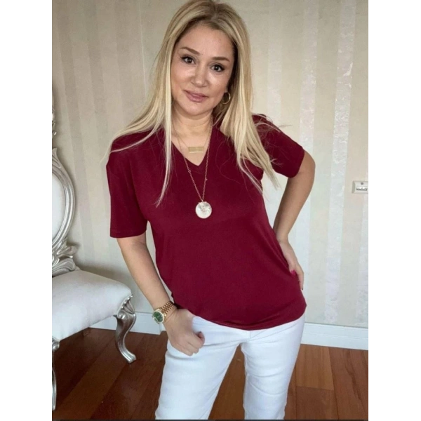 Biçomi Kadın Kısa Kollu V Yaka Bluz