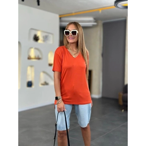 Biçomi Kadın Kısa Kollu V Yaka Bluz