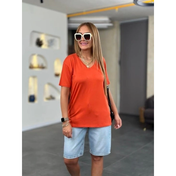 Biçomi Kadın Kısa Kollu V Yaka Bluz