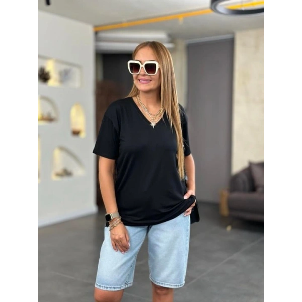 Biçomi Kadın Kısa Kollu V Yaka Bluz