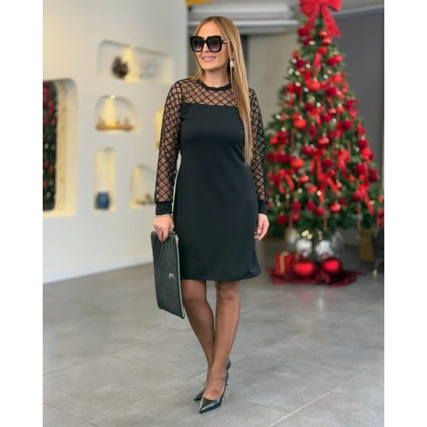Biçomi Kadın Krep Kumaş Flok Detaylı Elbise