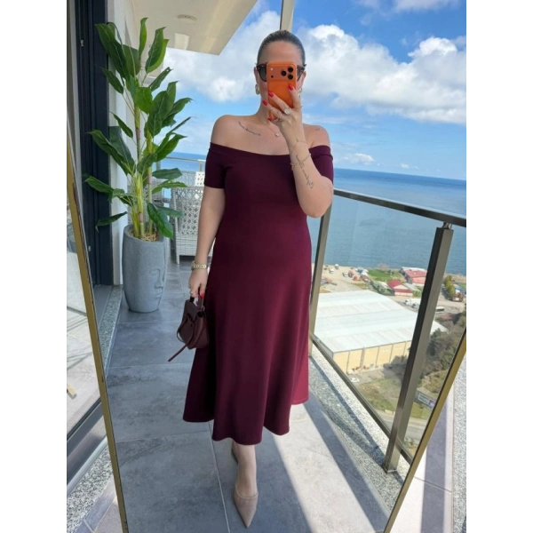 Biçomi Kadın Madonna Yaka Midi Boy Modal Elbise