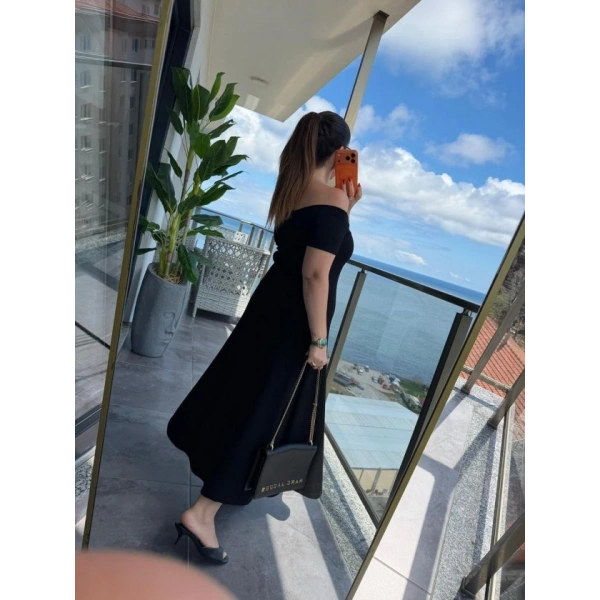 Biçomi Kadın Madonna Yaka Midi Boy Modal Elbise