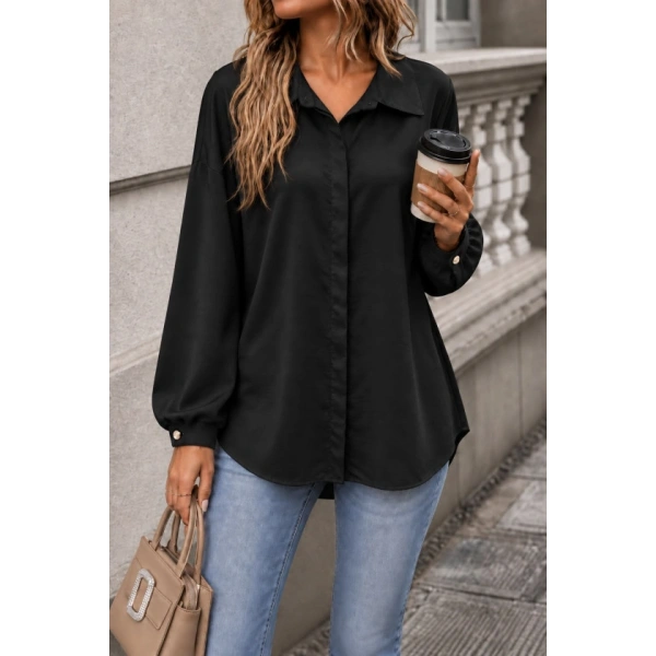 Biçomi Kadın Siyah Oversize Gömlek