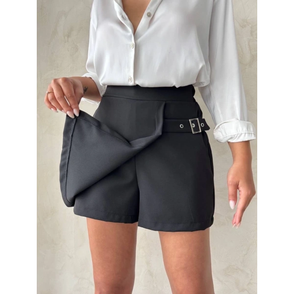 BİÇOMİ Kadın tokalı şort etek siyah s25449