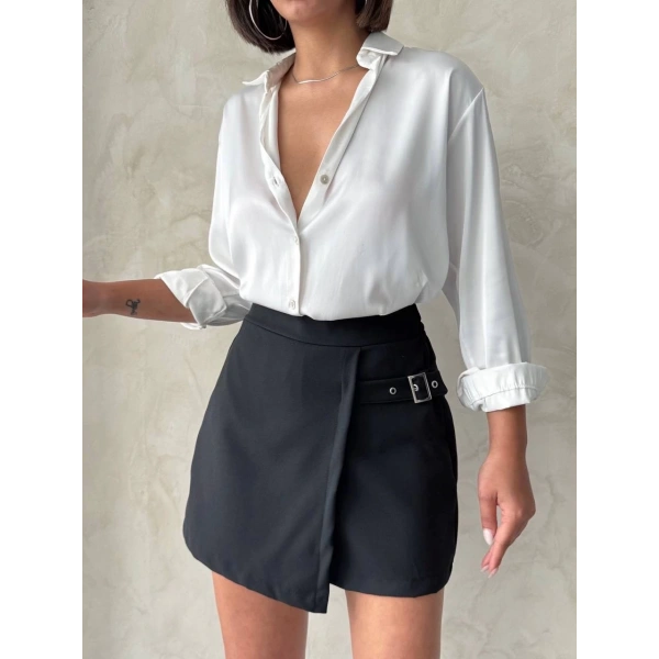 BİÇOMİ Kadın tokalı şort etek siyah s25449