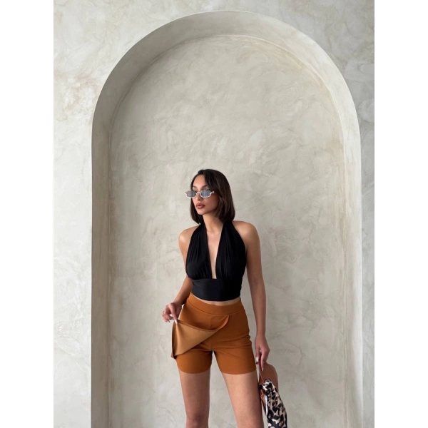 BİÇOMİ Kapaklı şort etek camel s208