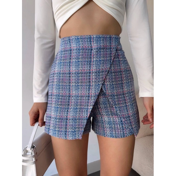 BİÇOMİ Kapaklı tüvit şort etek mavi