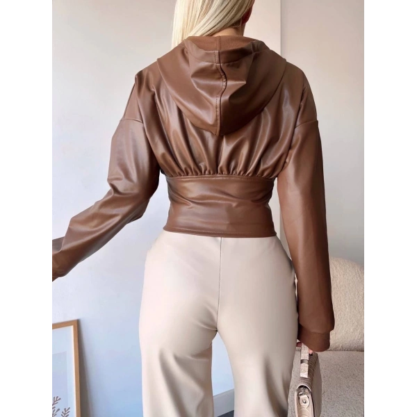 BİÇOMİ Kapşonlu yarım fermuarlı ceket kahve h24116