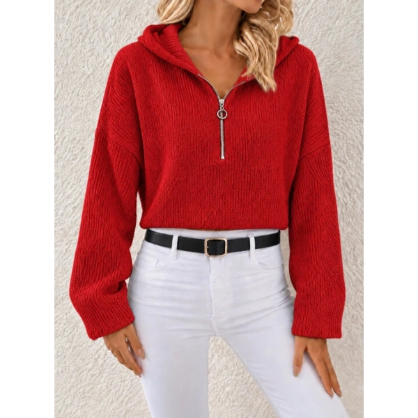 Biçomi Kapüşonlu Fermuarlı Dokulu Sweatshirt