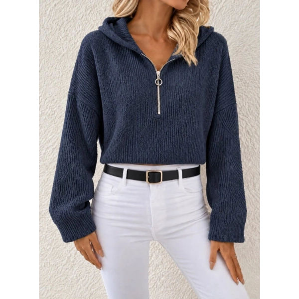 Biçomi Kapüşonlu Fermuarlı Dokulu Sweatshirt