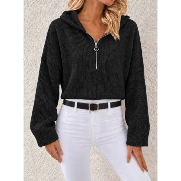Biçomi Kapüşonlu Fermuarlı Dokulu Sweatshirt