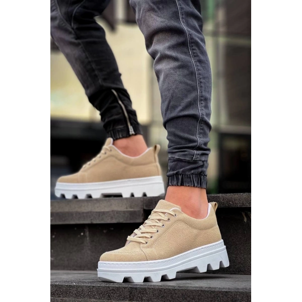 BİÇOMİ KB-056 Kuback Bej Süet Beyaz Yüksek Taban Günlük Spor Ayakkabı