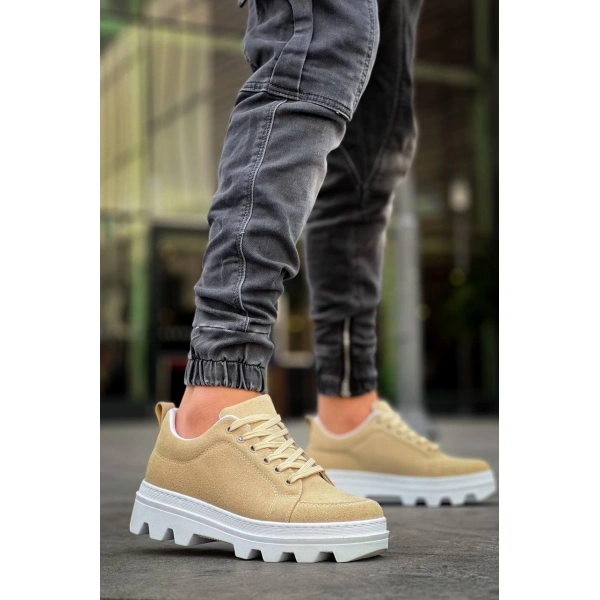 BİÇOMİ KB-056 Kuback Bej Süet Beyaz Yüksek Taban Günlük Spor Ayakkabı