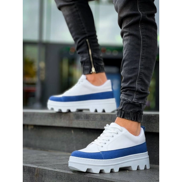 BİÇOMİ KB-056 Kuback Beyaz Mavi Detaylı Beyaz Yüksek Taban Günlük Spor Ayakkabı