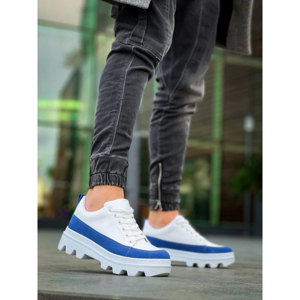 BİÇOMİ KB-056 Kuback Beyaz Mavi Detaylı Beyaz Yüksek Taban Günlük Spor Ayakkabı