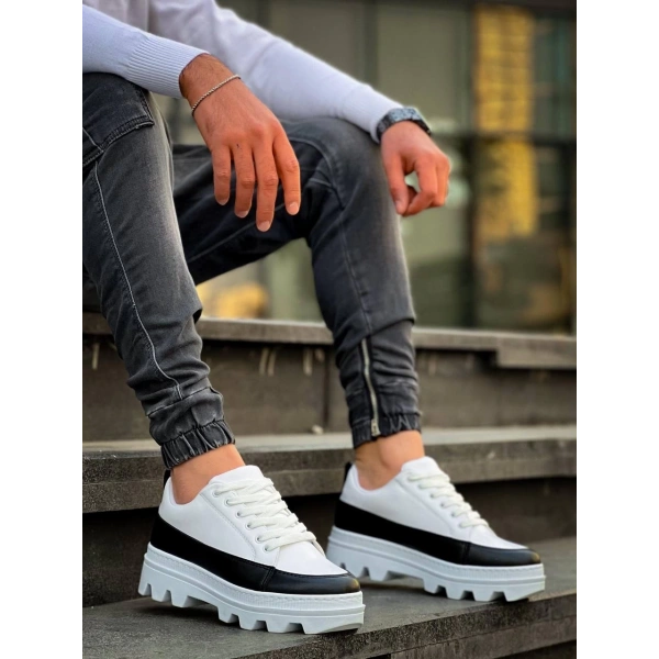 BİÇOMİ KB-056 Kuback Beyaz Siyah Detaylı Beyaz Yüksek Taban Günlük Spor Ayakkabı