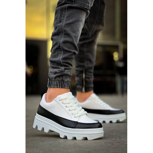 BİÇOMİ KB-056 Kuback Beyaz Siyah Detaylı Beyaz Yüksek Taban Günlük Spor Ayakkabı