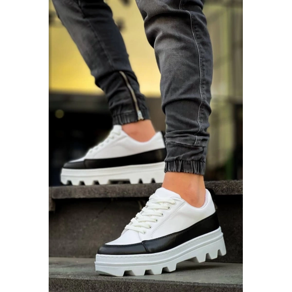 BİÇOMİ KB-056 Kuback Beyaz Siyah Detaylı Beyaz Yüksek Taban Günlük Spor Ayakkabı