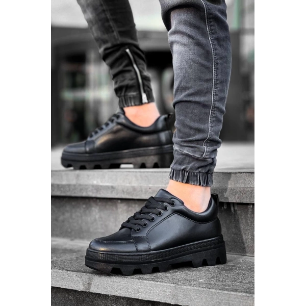 BİÇOMİ KB-056 Kuback Siyah Cilt Siyah Yüksek Taban Günlük Spor Ayakkabı