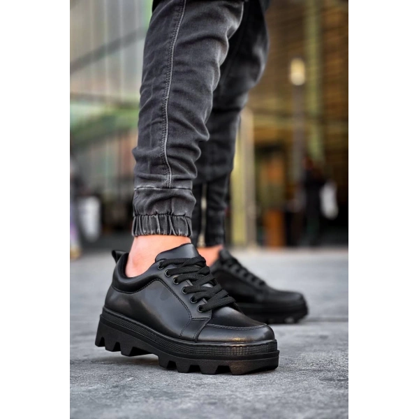 BİÇOMİ KB-056 Kuback Siyah Cilt Siyah Yüksek Taban Günlük Spor Ayakkabı