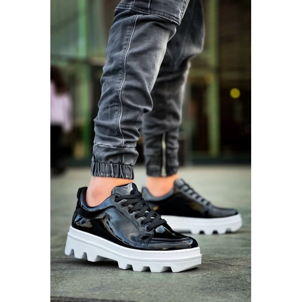 BİÇOMİ KB-056 Kuback Siyah Rugan Beyaz Yüksek Taban Günlük Spor Ayakkabı