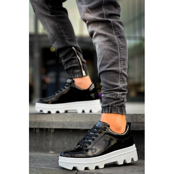 BİÇOMİ KB-056 Kuback Siyah Rugan Beyaz Yüksek Taban Günlük Spor Ayakkabı