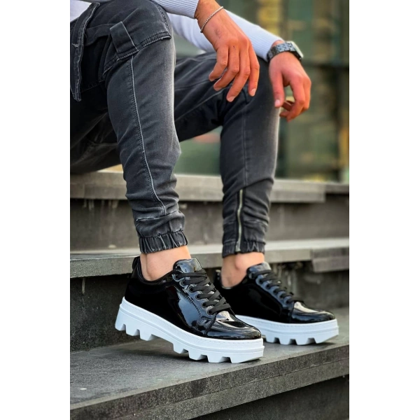 BİÇOMİ KB-056 Kuback Siyah Rugan Beyaz Yüksek Taban Günlük Spor Ayakkabı