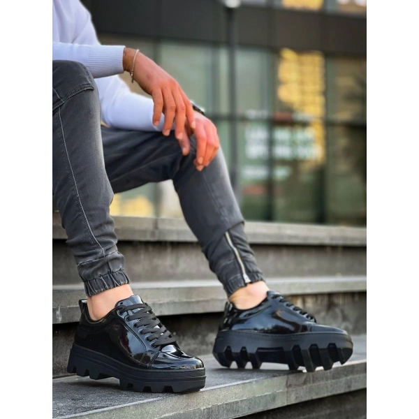 BİÇOMİ KB-056 Kuback Siyah Rugan Siyah Yüksek Taban Günlük Spor Ayakkabı