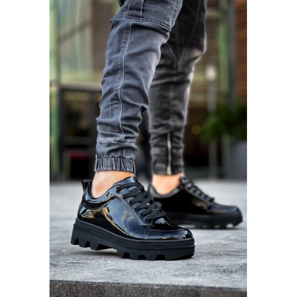 BİÇOMİ KB-056 Kuback Siyah Rugan Siyah Yüksek Taban Günlük Spor Ayakkabı