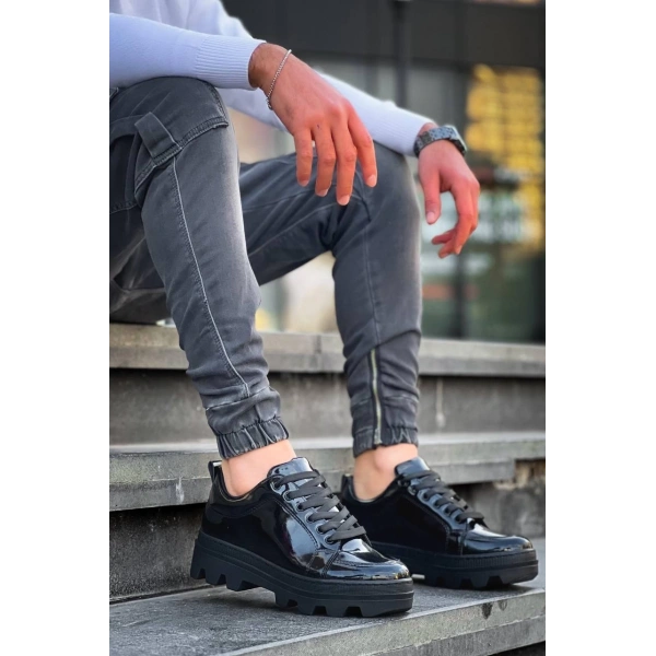 BİÇOMİ KB-056 Kuback Siyah Rugan Siyah Yüksek Taban Günlük Spor Ayakkabı