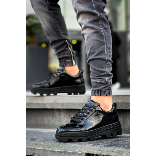 BİÇOMİ KB-056 Kuback Siyah Rugan Siyah Yüksek Taban Günlük Spor Ayakkabı