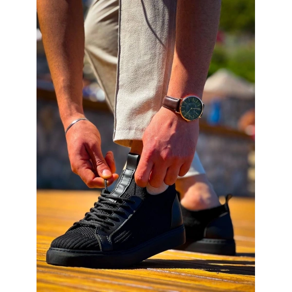 BİÇOMİ KB-112  Kuback Siyah Siyah TabanTriko Bağcıklı  Günlük Erkek  Ayakkabı