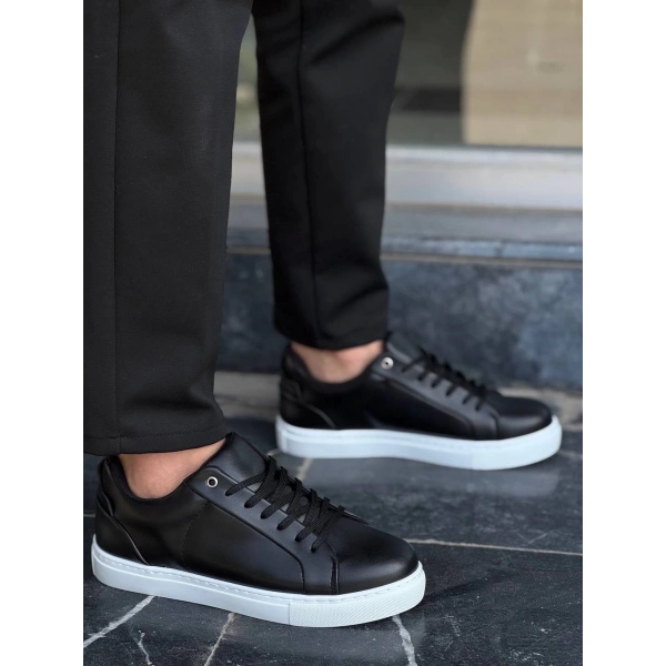 BİÇOMİ KB-BX1  Kuback Siyah Cilt Yüksek Beyaz Taban Günlük Erkek Ayakkabı