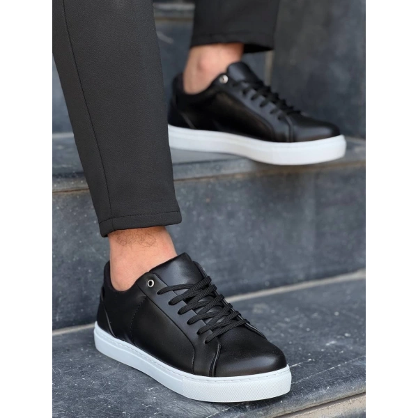 BİÇOMİ KB-BX1  Kuback Siyah Cilt Yüksek Beyaz Taban Günlük Erkek Ayakkabı