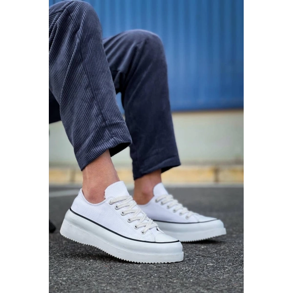 BİÇOMİ KB-CX-3 Kuback Kısa Beyaz Keten Beyaz Yüksek Taban Spor Ayakkabı