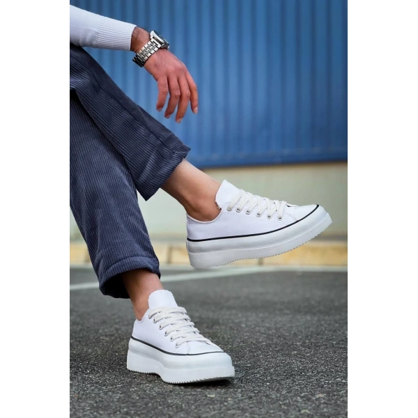 BİÇOMİ KB-CX-3 Kuback Kısa Beyaz Keten Beyaz Yüksek Taban Spor Ayakkabı